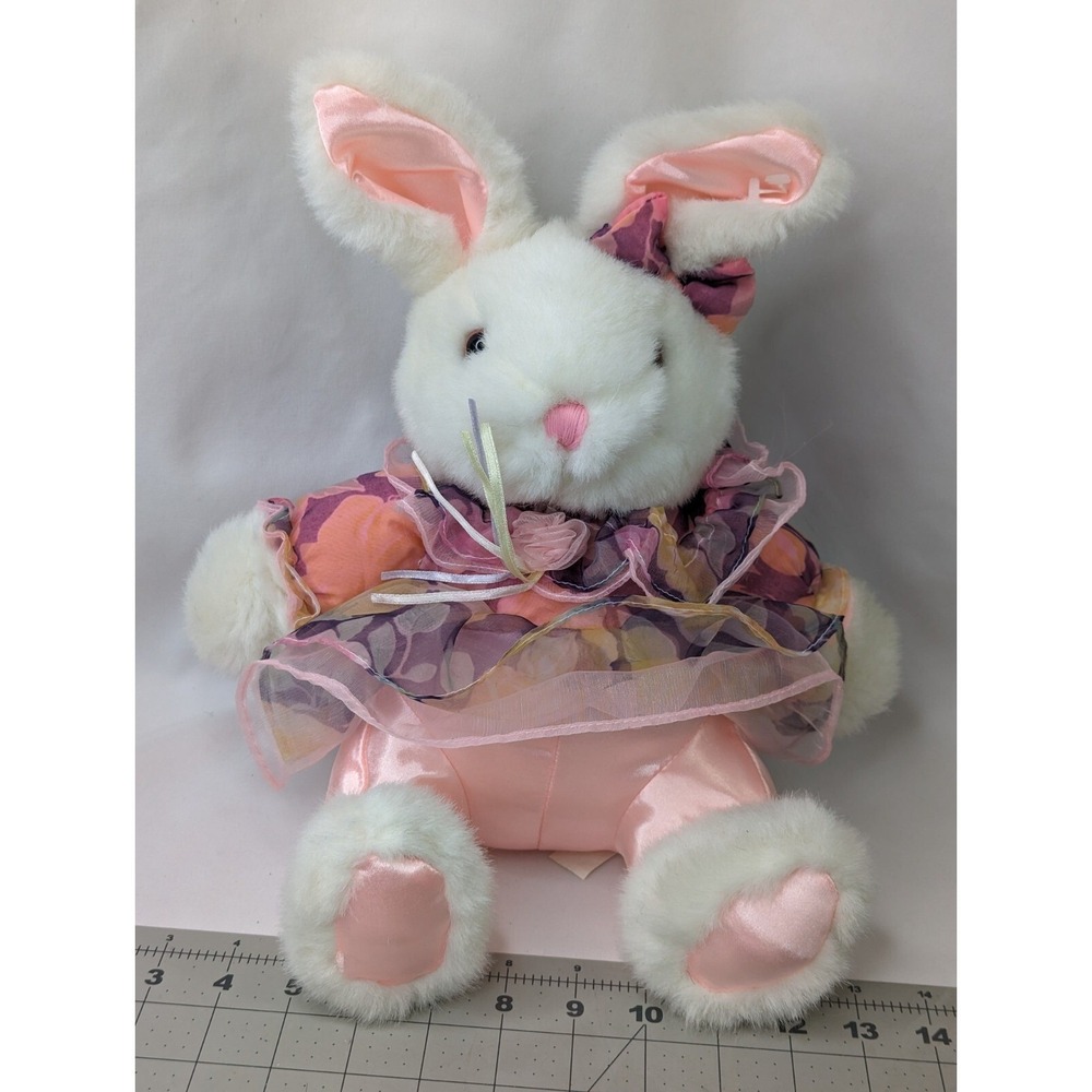 White Rabbit Floral Lacy Dress Plush Satin Tb Trading Co Sits 12 Inch Stuffed